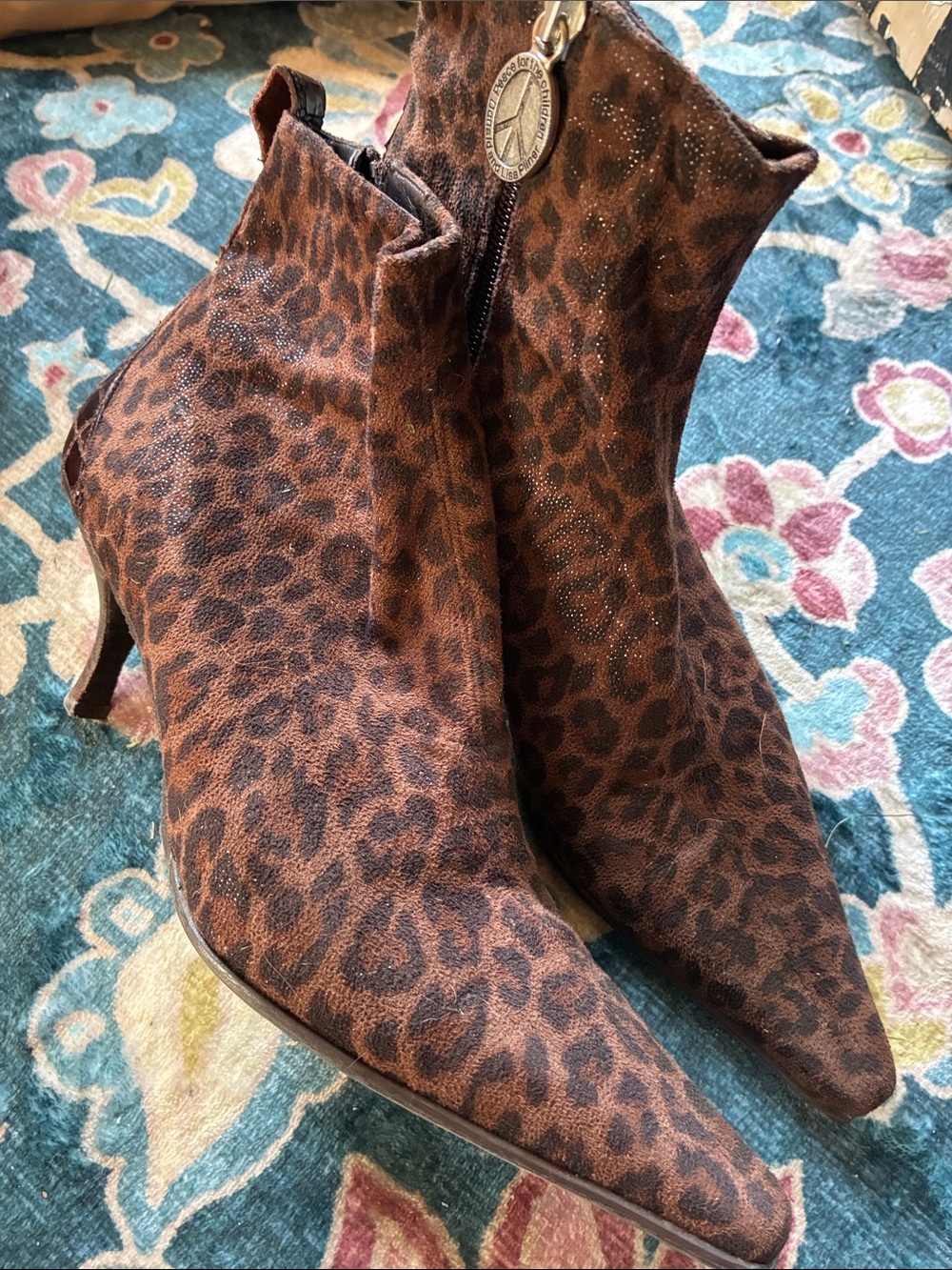 Donald J. Pliner Brown 2010s Leopard Suede Pointed Ankle Booties